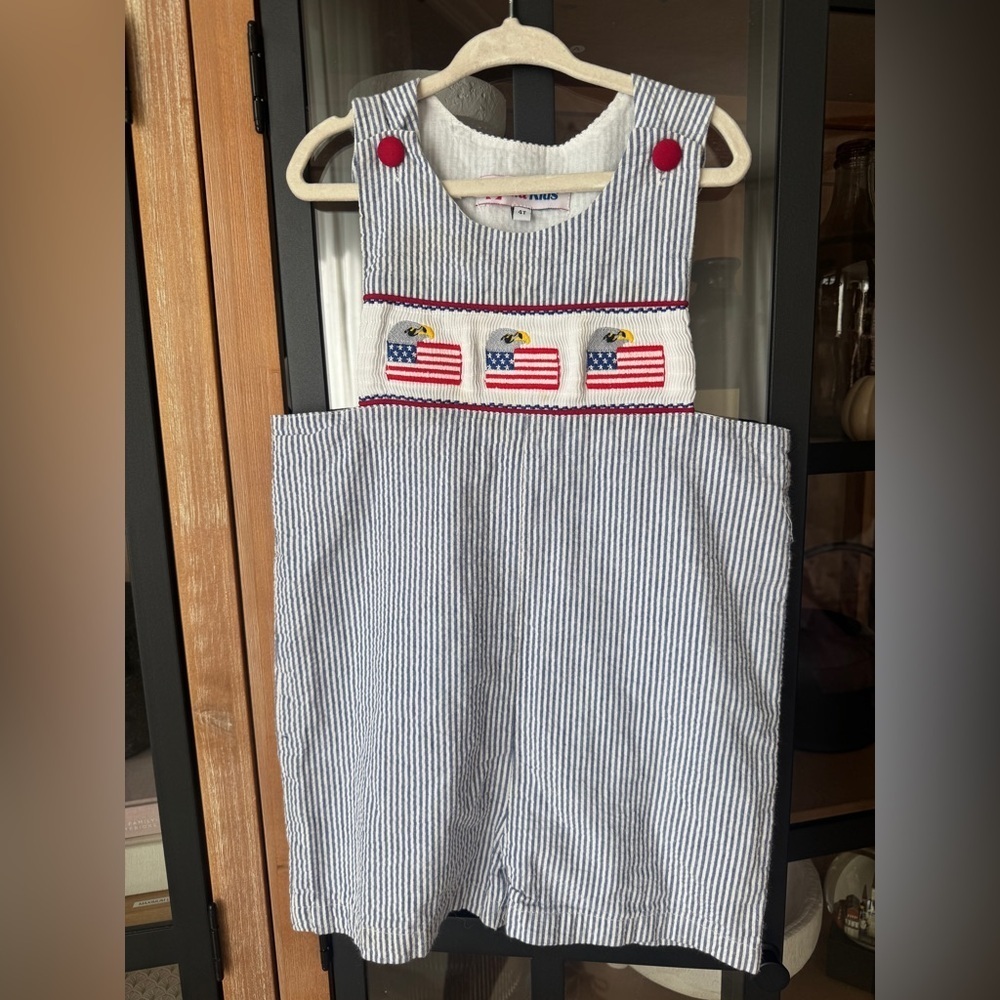 Vintage USA flag patriotic american shortall romper jon jon eagles toddler boys
